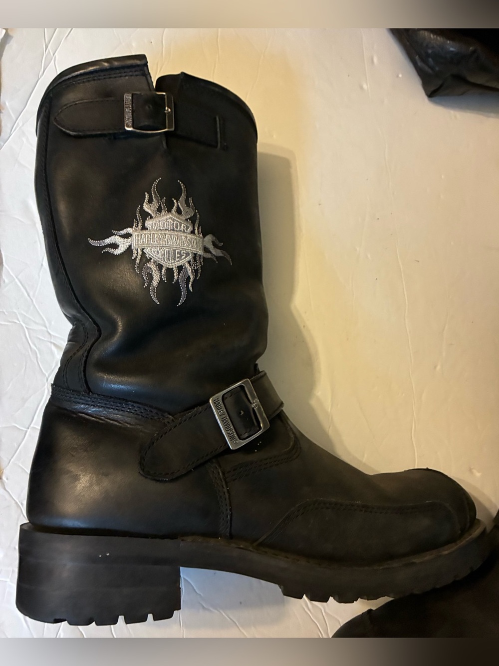 Harley-Davidson Black Leather Buckle Engineer Boots